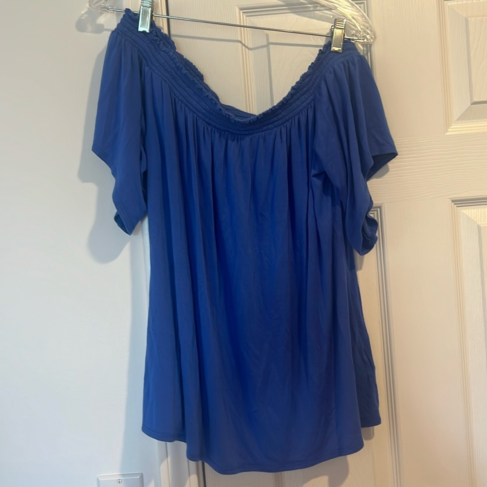 Super cute loose/fitting/off the shoulder/short sleeve LP top.
